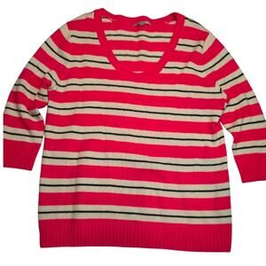 Gap Womens Sweater Small Pink Striped Wool Blend 3/4 Sleeve Tight Knit Pullover